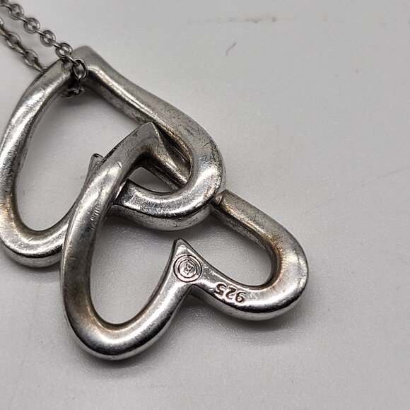 VTG Sterling Silver Double Heart Necklace Indonesia 925 - Picture 3 of 9